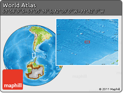 Physical Location Map of the Area around 61°&nbsp;46'&nbsp;42"&nbsp;S,&nbsp;72°&nbsp;10'&nbsp;30"&nbsp;W