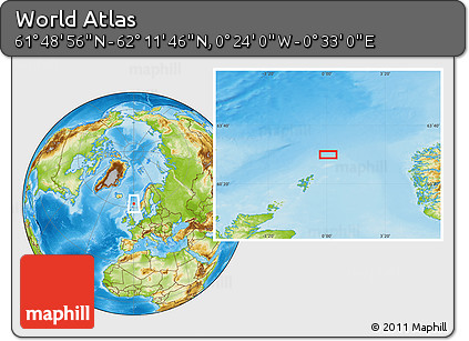 Physical Location Map of the Area around 62° 0' 21" N, 0° 4' 30" E