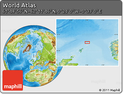 Physical Location Map of the Area around 62° 0' 21" N, 0° 4' 30" E