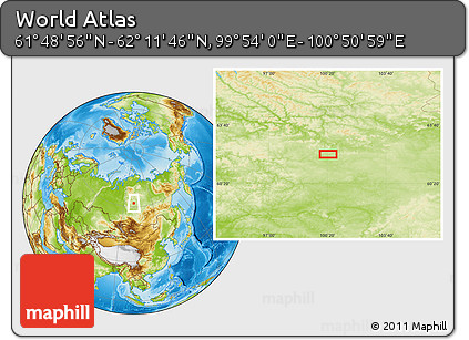 Physical Location Map of the Area around 62° 0' 21" N, 100° 22' 30" E