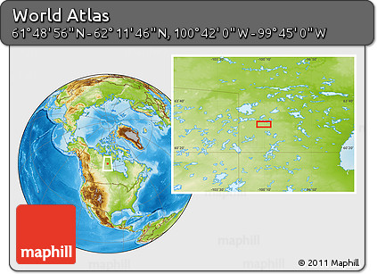Physical Location Map of the Area around 62° 0' 21" N, 100° 13' 29" W
