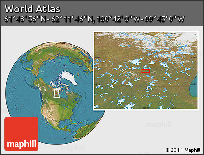 Satellite Location Map of the Area around 62° 0' 21" N, 100° 13' 29" W