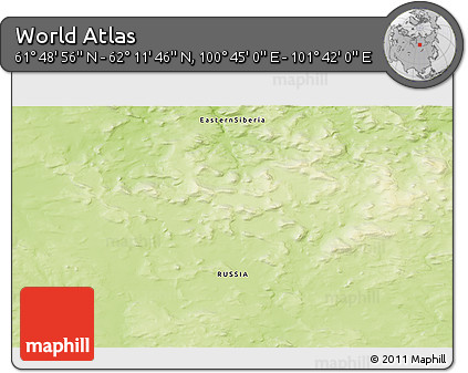 Physical 3D Map of the Area around 62° 0' 21" N, 101° 13' 29" E