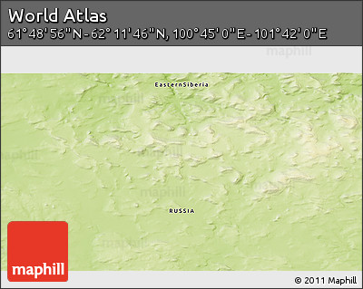 Physical 3D Map of the Area around 62° 0' 21" N, 101° 13' 29" E