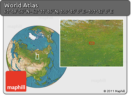 Satellite Location Map of the Area around 62° 0' 21" N, 101° 13' 29" E