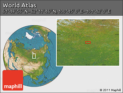 Satellite Location Map of the Area around 62° 0' 21" N, 101° 13' 29" E