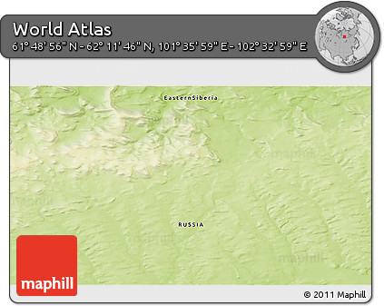 Physical 3D Map of the Area around 62° 0' 21" N, 102° 4' 29" E