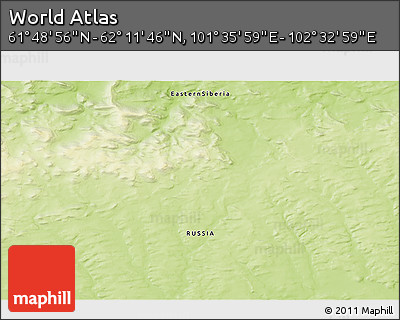 Physical 3D Map of the Area around 62° 0' 21" N, 102° 4' 29" E