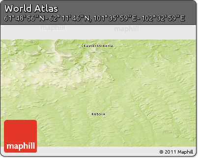Physical 3D Map of the Area around 62° 0' 21" N, 102° 4' 29" E