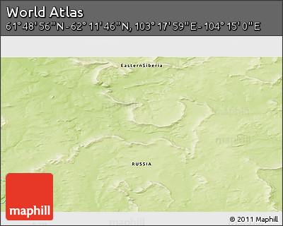 Physical 3D Map of the Area around 62° 0' 21" N, 103° 46' 30" E