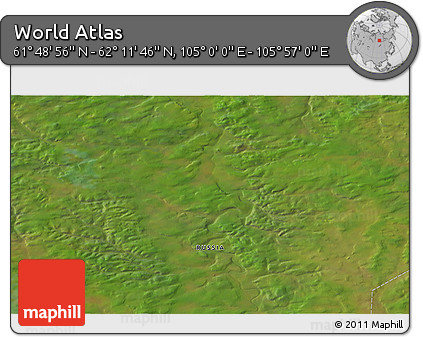 Satellite 3D Map of the Area around 62° 0' 21" N, 105° 28' 29" E