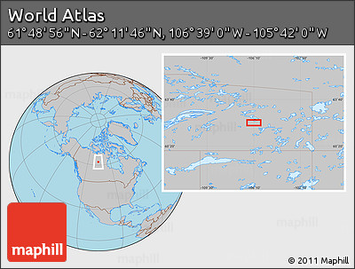 Gray Location Map of the Area around 62° 0' 21" N, 106° 10' 30" W
