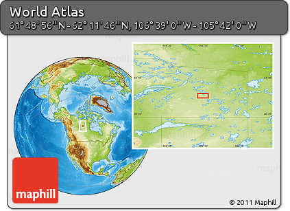 Physical Location Map of the Area around 62° 0' 21" N, 106° 10' 30" W