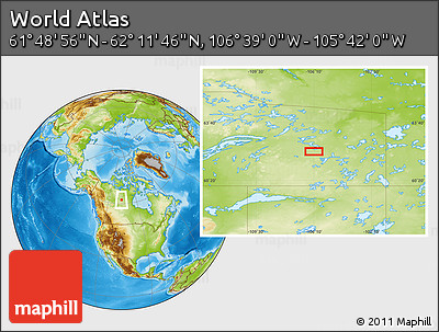 Physical Location Map of the Area around 62° 0' 21" N, 106° 10' 30" W