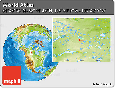 Physical Location Map of the Area around 62° 0' 21" N, 106° 10' 30" W