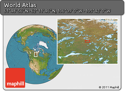 Satellite Location Map of the Area around 62° 0' 21" N, 106° 10' 30" W