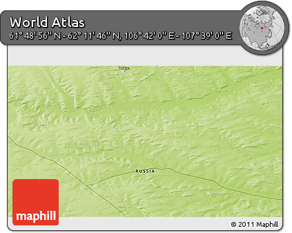 Physical 3D Map of the Area around 62° 0' 21" N, 107° 10' 30" E