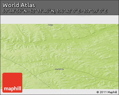 Physical 3D Map of the Area around 62° 0' 21" N, 107° 10' 30" E