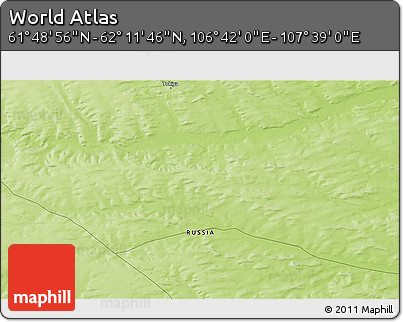 Physical 3D Map of the Area around 62° 0' 21" N, 107° 10' 30" E