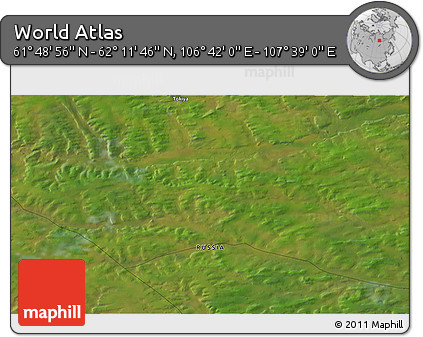 Satellite 3D Map of the Area around 62° 0' 21" N, 107° 10' 30" E
