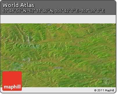 Satellite 3D Map of the Area around 62° 0' 21" N, 107° 10' 30" E