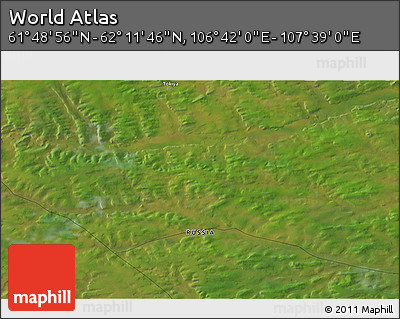 Satellite 3D Map of the Area around 62° 0' 21" N, 107° 10' 30" E