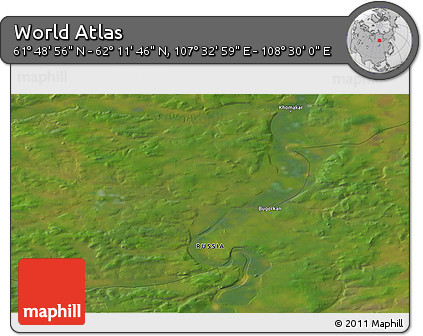 Satellite 3D Map of the Area around 62° 0' 21" N, 108° 1' 30" E