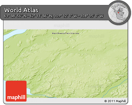 Physical 3D Map of the Area around 62° 0' 21" N, 108° 43' 29" W