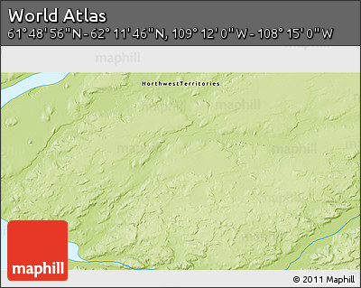 Physical 3D Map of the Area around 62° 0' 21" N, 108° 43' 29" W