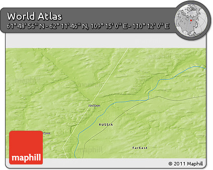 Physical 3D Map of the Area around 62° 0' 21" N, 109° 43' 29" E