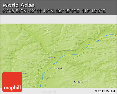 Physical 3D Map of the Area around 62° 0' 21" N, 109° 43' 29" E