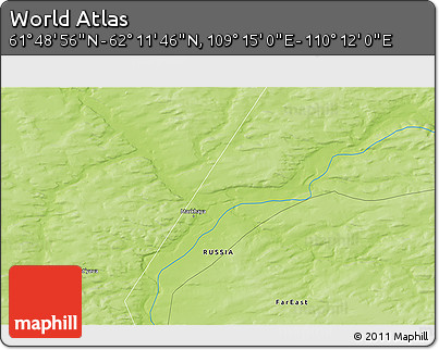 Physical 3D Map of the Area around 62° 0' 21" N, 109° 43' 29" E