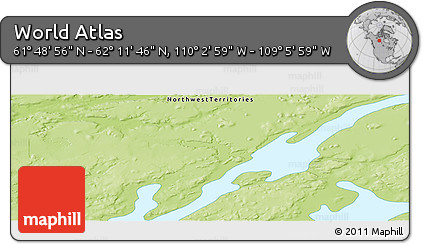 Physical Panoramic Map of the Area around 62° 0' 21" N, 109° 34' 29" W