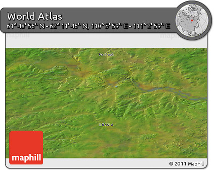 Satellite 3D Map of the Area around 62° 0' 21" N, 110° 34' 29" E
