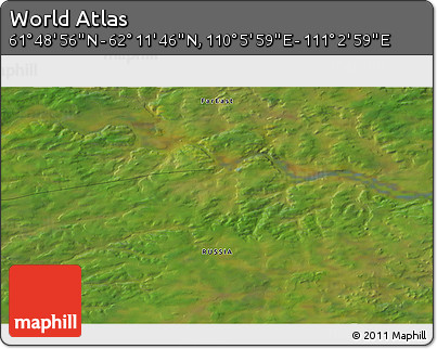 Satellite 3D Map of the Area around 62° 0' 21" N, 110° 34' 29" E