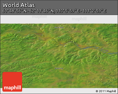 Satellite 3D Map of the Area around 62° 0' 21" N, 110° 34' 29" E