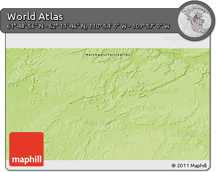 Physical 3D Map of the Area around 62° 0' 21" N, 110° 25' 30" W