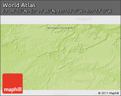 Physical 3D Map of the Area around 62° 0' 21" N, 110° 25' 30" W