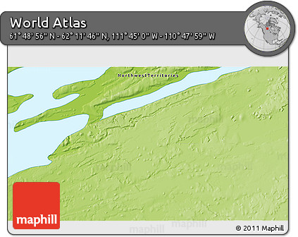 Physical 3D Map of the Area around 62° 0' 21" N, 111° 16' 30" W