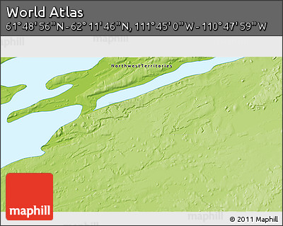 Physical 3D Map of the Area around 62° 0' 21" N, 111° 16' 30" W