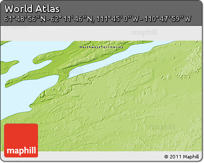 Physical 3D Map of the Area around 62° 0' 21" N, 111° 16' 30" W