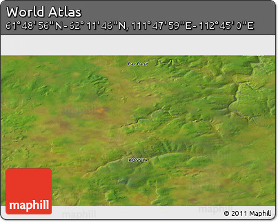 Satellite 3D Map of the Area around 62° 0' 21" N, 112° 16' 30" E
