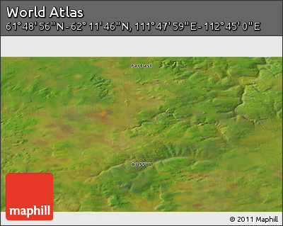 Satellite 3D Map of the Area around 62° 0' 21" N, 112° 16' 30" E