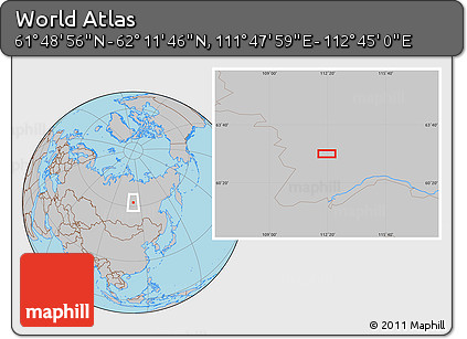 Gray Location Map of the Area around 62° 0' 21" N, 112° 16' 30" E