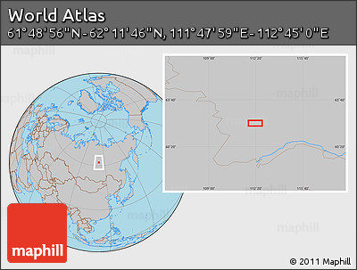 Gray Location Map of the Area around 62° 0' 21" N, 112° 16' 30" E