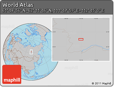 Gray Location Map of the Area around 62° 0' 21" N, 112° 16' 30" E