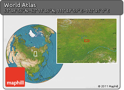Satellite Location Map of the Area around 62° 0' 21" N, 112° 16' 30" E