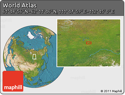 Satellite Location Map of the Area around 62° 0' 21" N, 112° 16' 30" E