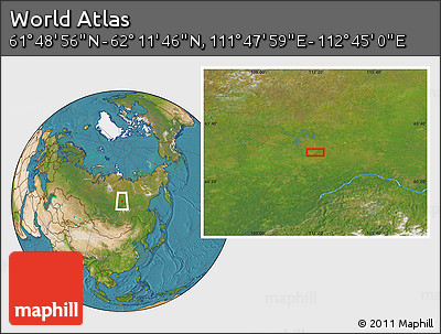 Satellite Location Map of the Area around 62° 0' 21" N, 112° 16' 30" E
