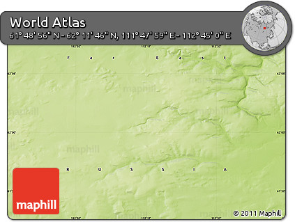 Physical Map of the Area around 62° 0' 21" N, 112° 16' 30" E